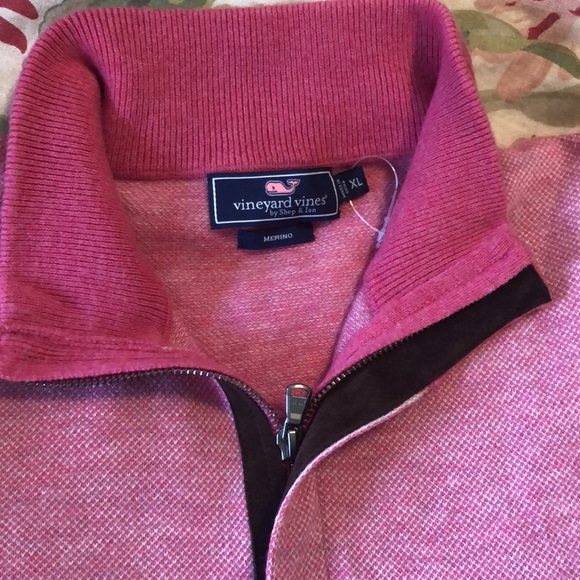 VINEYARD VINES Size XLPink Weave Brown Sueded collar 1/4 zip Merino Wool $229NEW - Picture 16 of 16